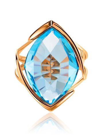 Golden Cocktail Ring With Light Blue Topaz, Ring Size: 7 / 17.5, image , picture 3