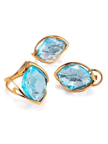 Bold Golden Earrings With Light Blue Topaz, image , picture 3