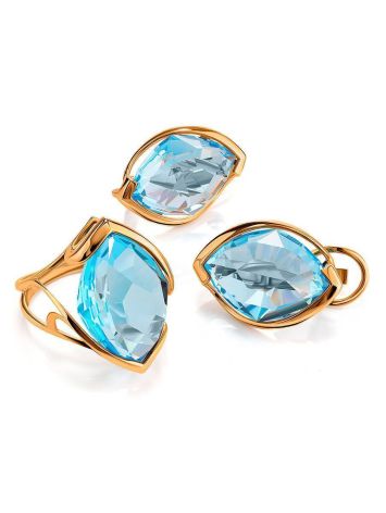 Golden Cocktail Ring With Light Blue Topaz, Ring Size: 7 / 17.5, image , picture 4