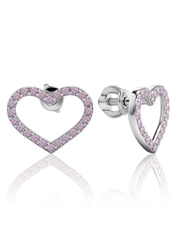 Sparkling Heart Shaped Studs With Light Pink Crystals The Aurora, image 