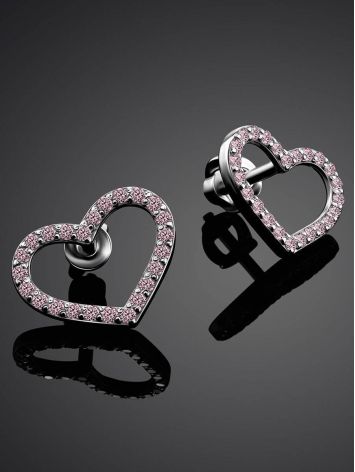 Sparkling Heart Shaped Studs With Light Pink Crystals The Aurora, image , picture 2