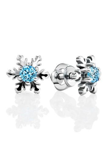 Silver Snowflake Studs With Crystals The Aurora						, image 