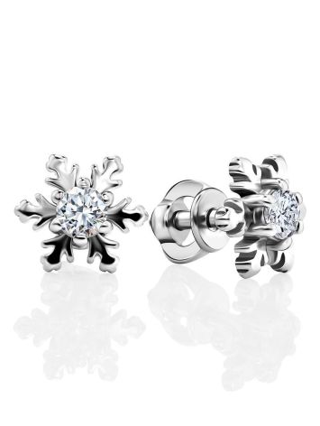 Silver Snowflake Stud Earrings With Crystals The Aurora									, image 