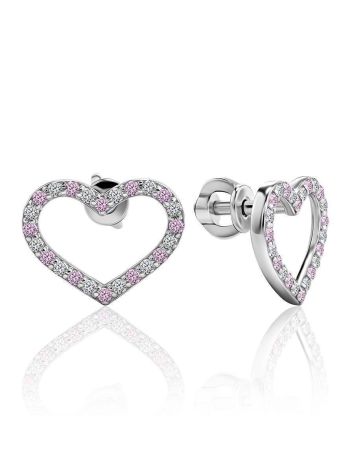 Heart Shaped Studs With White And Lilac Crystals The Aurora						, image 