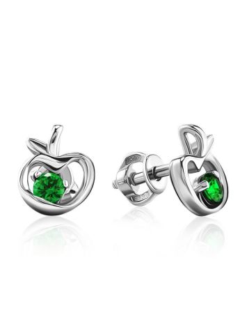 Silver Stud Earrings With Green Crystals The Aurora								, image 