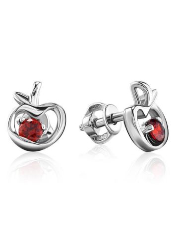 Abstract Silver Stud Earrings With Red Crystals The Aurora, image 