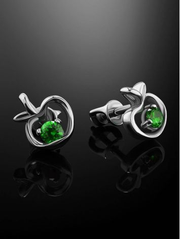 Silver Stud Earrings With Green Crystals The Aurora								, image , picture 2