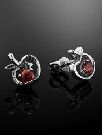Abstract Silver Stud Earrings With Red Crystals The Aurora, image , picture 2