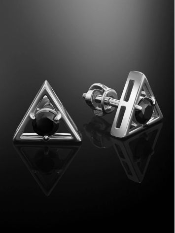 Triangle Silver Studs With Black Crystals The Aurora								, image , picture 2