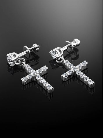 Sparkling Silver Cross Drop Earrings The Aurora								, image , picture 2