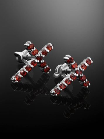 Cross Design Silver Studs With Crystals The Aurora						, image , picture 2