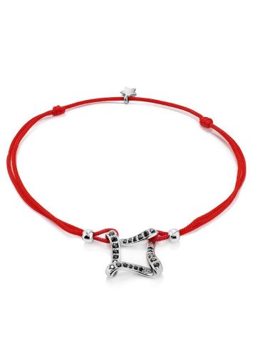 Red Lace Friendship Bracelet With Black Crystal Charm							, Length: 16, image 