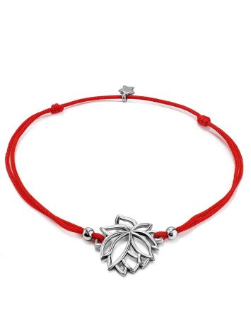 Red Lace Friendship Bracelet With Lotus Charm 							, Length: 16, image 