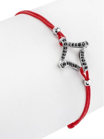 Red Lace Friendship Bracelet With Black Crystal Charm							, Length: 16, image , picture 3