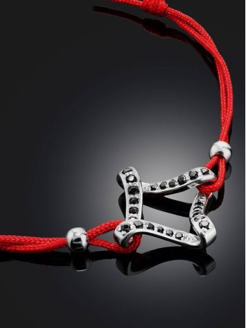 Red Lace Friendship Bracelet With Black Crystal Charm							, Length: 16, image , picture 2