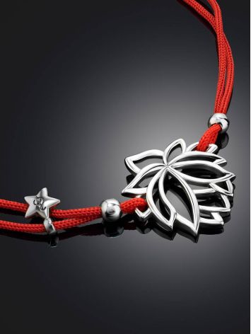 Red Lace Friendship Bracelet With Lotus Charm 							, Length: 16, image , picture 2