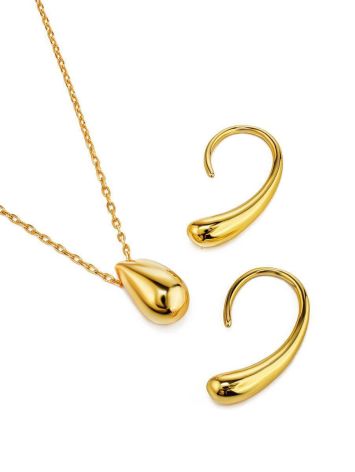 Solid 18ct Gold on Sterling Silver Teardrop Pendant Necklace The Liquid, image , picture 3