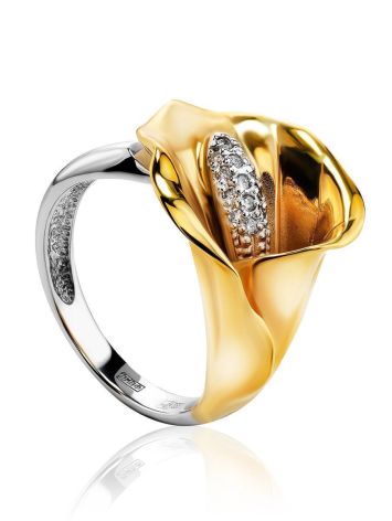 Golden Cocktail Ring With White Diamonds, Ring Size: 7 / 17.5, image 