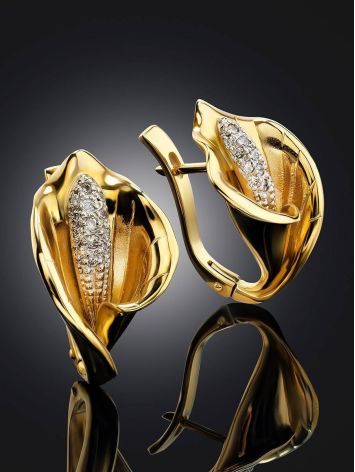 Diamond Floral Earrings In Gold, image , picture 2