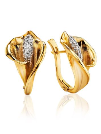Diamond Floral Earrings In Gold, image 