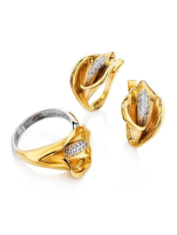 Diamond Floral Earrings In Gold, image , picture 3