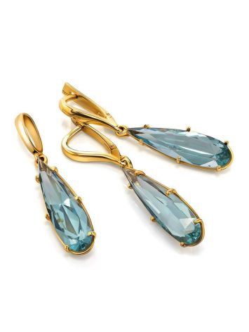 Bold Golden Drop Earrings With Aquamarine, image , picture 3