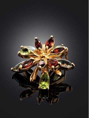 Floral Golden Pendant With Multicolor Gemstones, image , picture 2