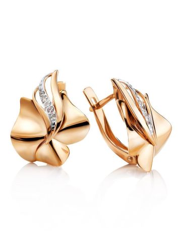 Golden Earrings With Crystal Rows, image 