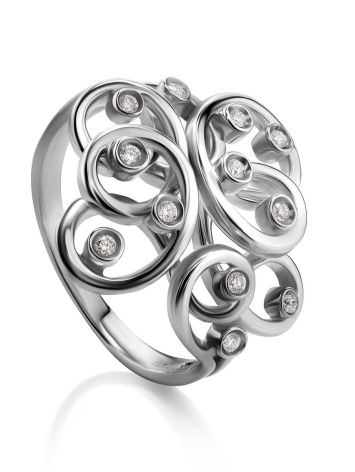White Gold Ring With Bright Diamonds, Ring Size: 8.5 / 18.5, image 