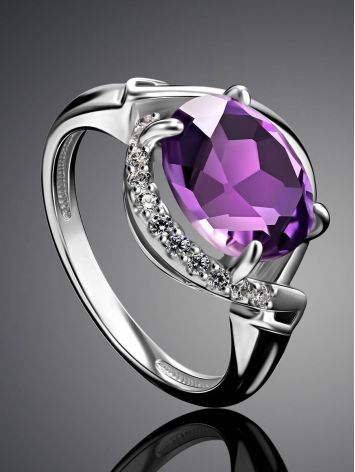 Silver Ring With Bold Amethyst And Crystals, Ring Size: 7 / 17.5, image , picture 2