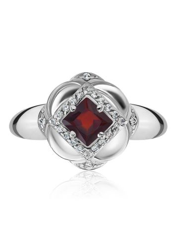 Silver Ring With Red Garnet And White Crystals, Ring Size: 6 / 16.5, image , picture 3