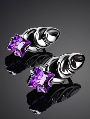 Bold Silver Earrings With Amethyst, image , picture 2