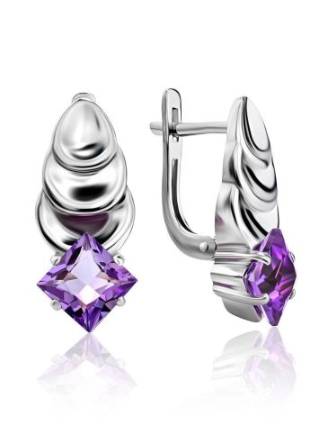 Bold Silver Earrings With Amethyst, image 