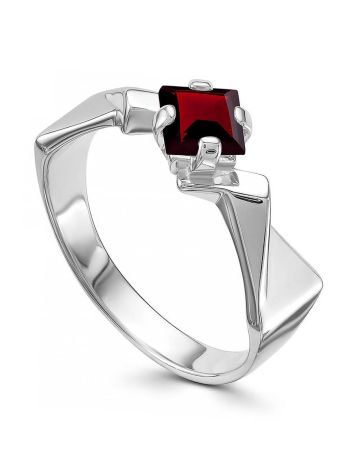 Futuristic Silver Ring With Garnet, Ring Size: 5.5 / 16, image 