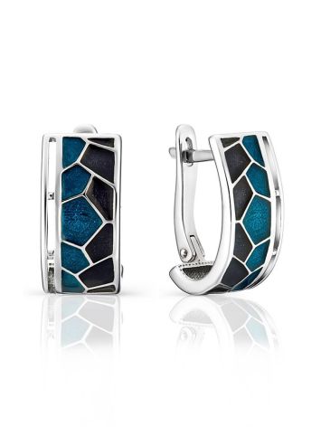 Silver Earrings With Two Toned Enamel, image 
