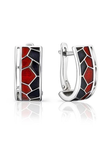 Silver Earrings With Two Toned Enamel, image 