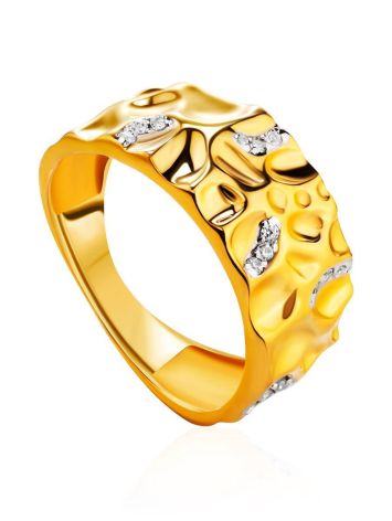 Gold Plated Band Ring With White Crystals, Ring Size: 9 / 19, image 