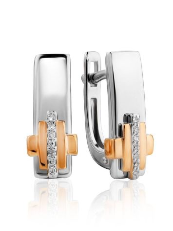 Silver Earrings With Golden Elements And Diamonds The Diva, image 
