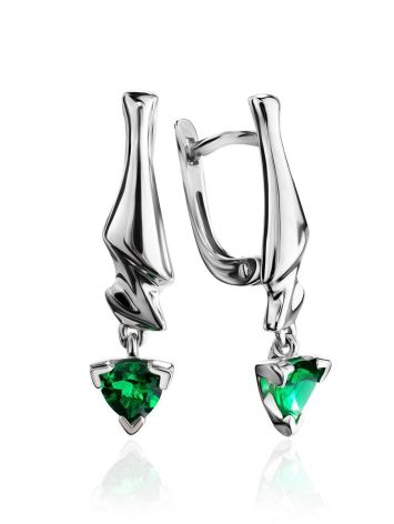 Futuristic Silver Earrings With Nano Emeralds, image 