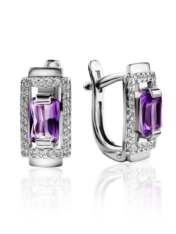 Classy Silver Earrings With Amethyst And Crystals, image 