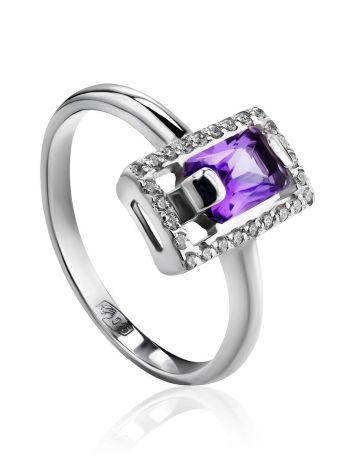 Vintage Style Silver Ring With Amethyst And Crystals, Ring Size: 7 / 17.5, image 