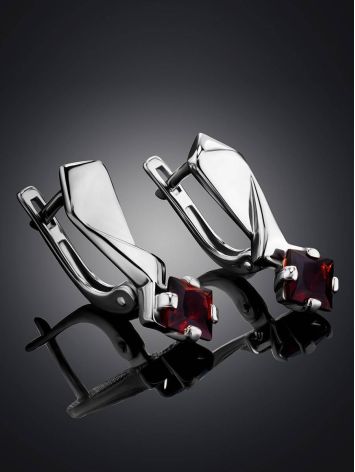 Silver Earrings With Bright Garnet, image , picture 2