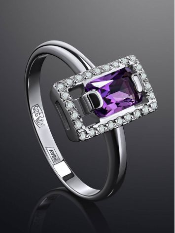 Vintage Style Silver Ring With Amethyst And Crystals, Ring Size: 7 / 17.5, image , picture 2