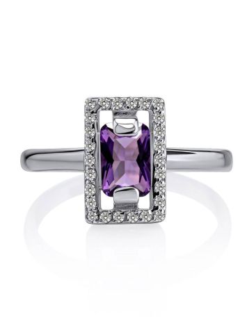 Vintage Style Silver Ring With Amethyst And Crystals, Ring Size: 7 / 17.5, image , picture 4