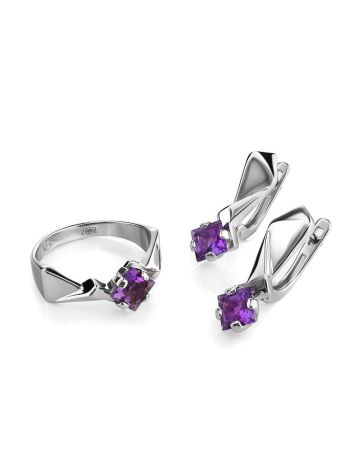 Futuristic Silver Earrings With Amethyst, image , picture 3