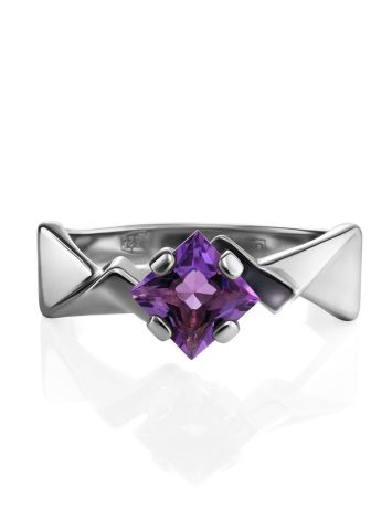 Geometric Silver Ring With Amethyst, Ring Size: 7 / 17.5, image , picture 3