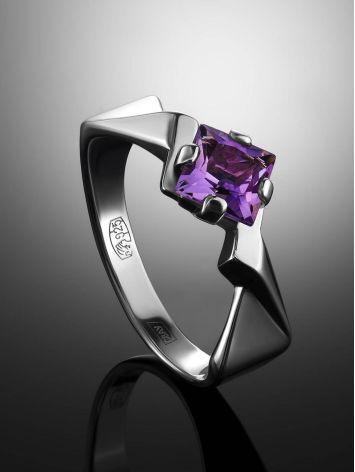 Geometric Silver Ring With Amethyst, Ring Size: 7 / 17.5, image , picture 2