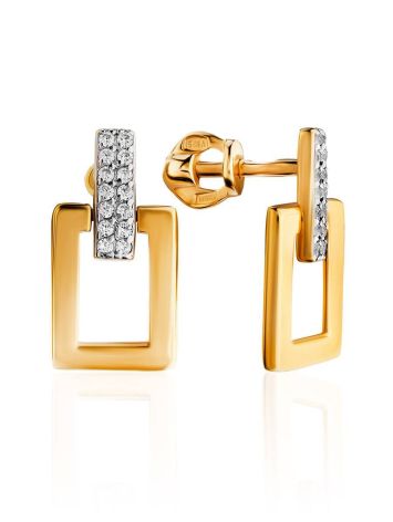 Stylish Geometric Gold Plated Earrings With Crystals, image 