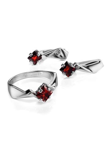 Futuristic Silver Ring With Garnet, Ring Size: 5.5 / 16, image , picture 4