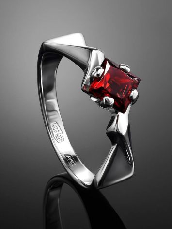 Futuristic Silver Ring With Garnet, Ring Size: 5.5 / 16, image , picture 2